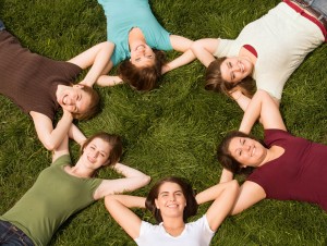 Group of College Girls in a Circle
